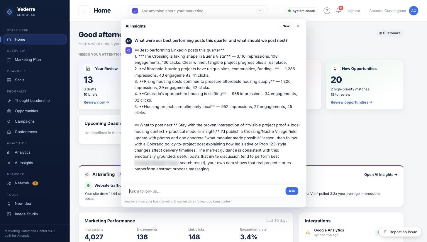 Ask AI: Questions answered from live marketing data