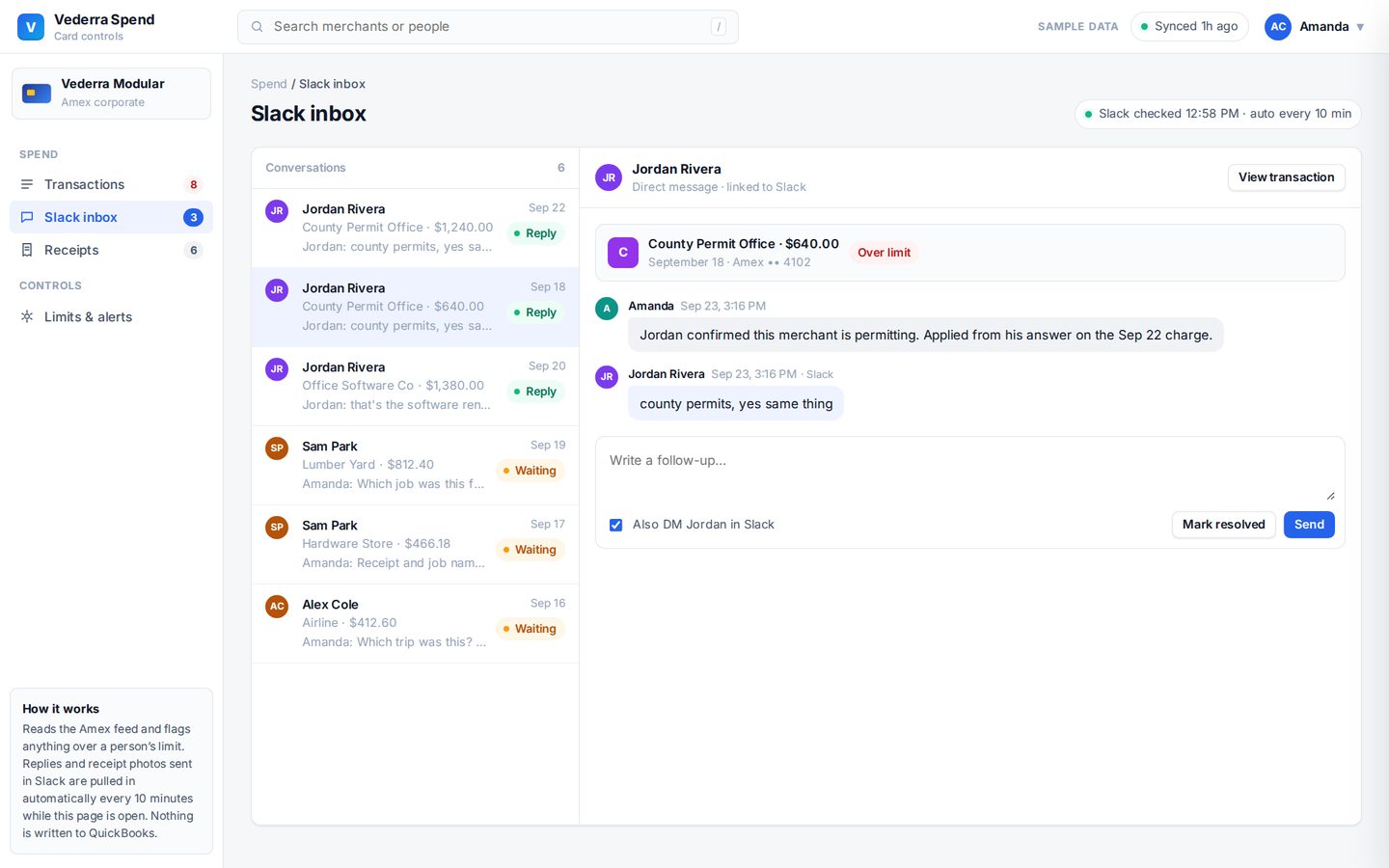 Slack inbox: Replies are pulled in from Slack automatically